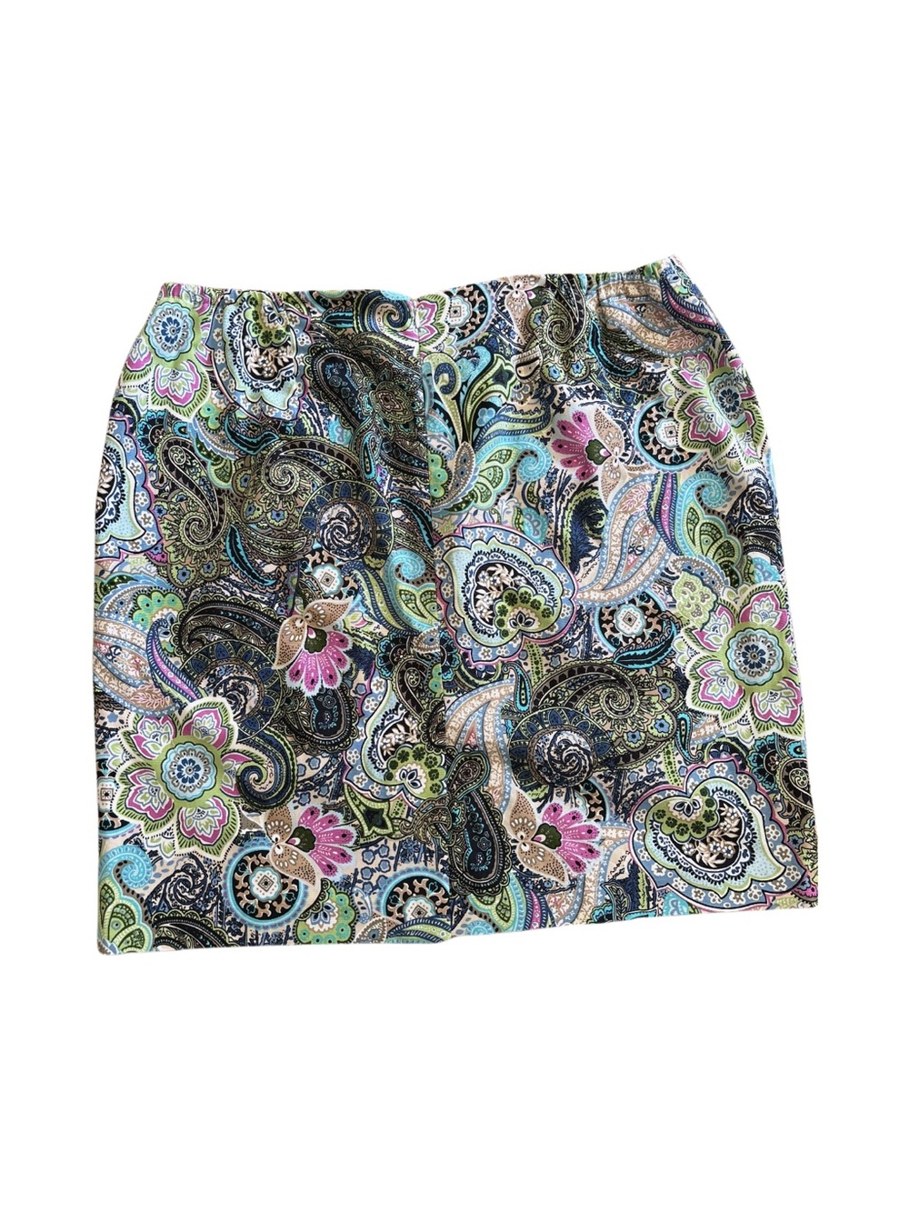 Talbots Petite Paisley Skirt in Green, Blue, Tan and White
